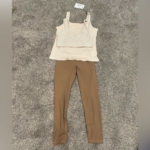 Leggings, tank top, and a sports bra